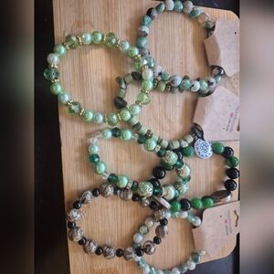 Boho  Green Beaded Bracelet Set Of 7